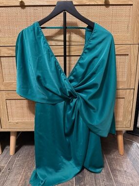ASOS Teal Satin Twist-Front Mini Dress